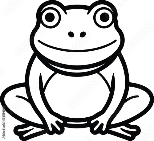 Minimalist Frog Sitting Calmly Black Line Vector