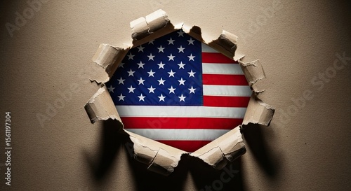 American Flag Bursting Through Cardboard: A Symbol of Strength, Hope, and the Unyielding Spirit of the United States