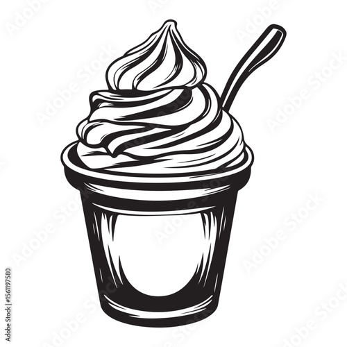 ice cream vector logo illustration, Minimalist cup ice cream logo vector art illustration, Perfect for Summer, Street Food, or Logo Design black and white icon silhouette