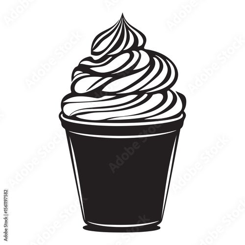ice cream vector logo illustration, Minimalist cup ice cream logo vector art illustration, Perfect for Summer, Street Food, or Logo Design black and white icon silhouette