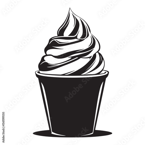 ice cream vector logo illustration, Minimalist cup ice cream logo vector art illustration, Perfect for Summer, Street Food, or Logo Design black and white icon silhouette