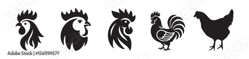Bold Rooster Logos in Monochrome – Vector Emblem Set