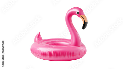 Inflatable pink flamingo pool float isolated transparent background with bright colors and fun