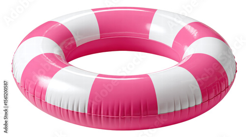 Inflatable swim ring isolated on transparent background with pink and white stripes for fun
