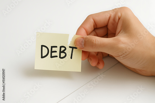 hand holding a paper with word debt