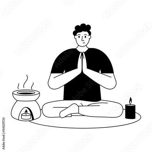 A glyph style illustration showing a person doing meditation 
