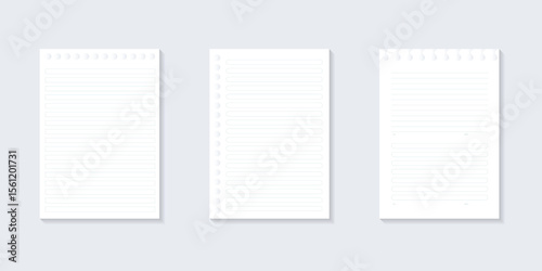 Set Blank white notepaper design. Hand drawn blue lined paper background collection