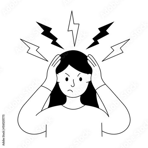 A glyph style illustration showing a person having headache 
