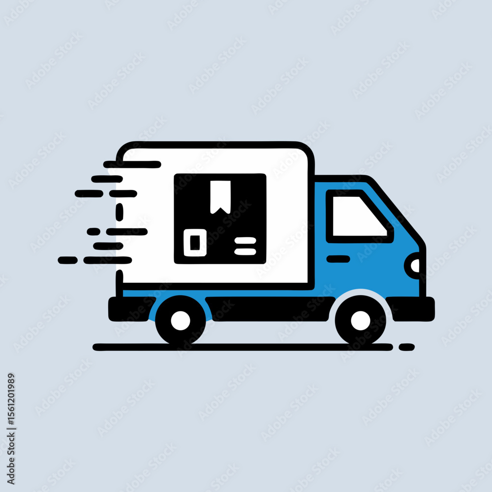 Fototapeta premium Delivery Truck Vector SVG Icon Moving Fast in Flat Design with Shipping Box Detail