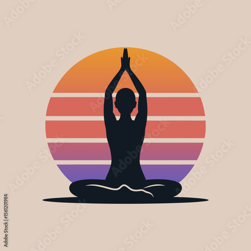 Minimalist Yoga Pose Vector SVG Illustration with Sunset Gradient Background