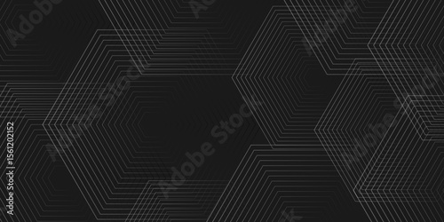 Abstract grey lines on black creative gradient luxury shapes square background. Modern pattern elegant gray line template background. Vector gray abstract background lines striped metallic concept.	
