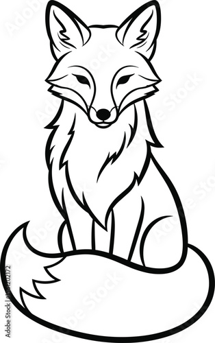 Fox sitting vector | silhouette fox line art vector illustration isolated on white background. Red fox outline drawing ink sketch vector for kids coloring books and commercial use.