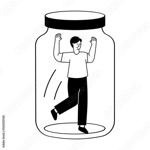 A glyph style illustration showing a stuck person 
