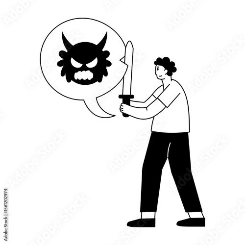 A drawing style illustration showing a person overcoming fear 
