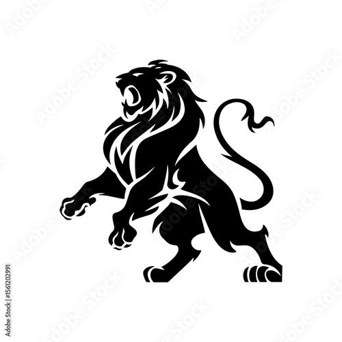 Royal heraldic lions. Black silhouette of rampant lion and griffins for logo or coat of arms. Premium wild animal crest symbols.	
