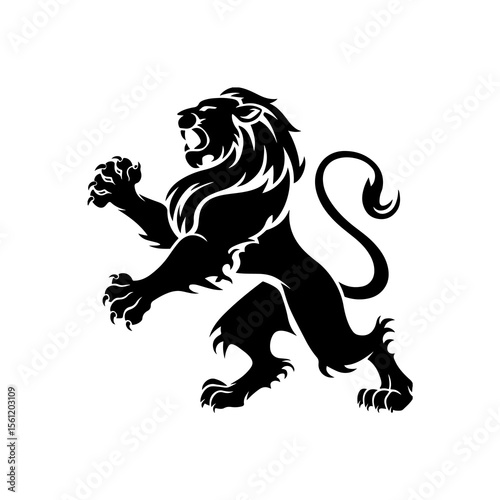 Royal heraldic lions. Black silhouette of rampant lion and griffins for logo or coat of arms. Premium wild animal crest symbols.	
