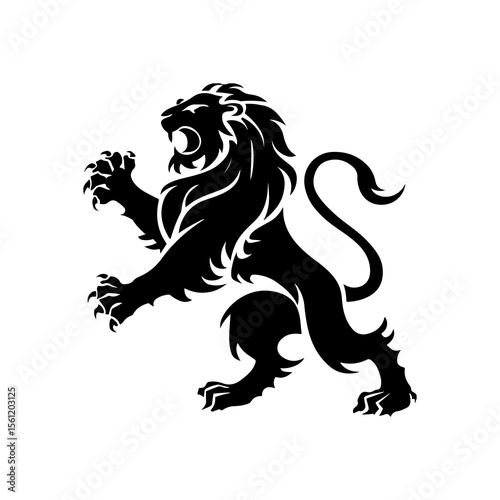 Royal heraldic lions. Black silhouette of rampant lion and griffins for logo or coat of arms. Premium wild animal crest symbols.	
