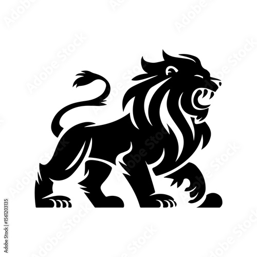 Royal heraldic lions. Black silhouette of rampant lion and griffins for logo or coat of arms. Premium wild animal crest symbols.	
