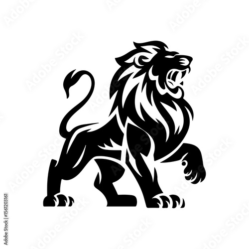 Royal heraldic lions. Black silhouette of rampant lion and griffins for logo or coat of arms. Premium wild animal crest symbols.	
