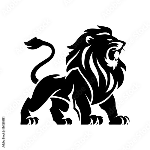 Royal heraldic lions. Black silhouette of rampant lion and griffins for logo or coat of arms. Premium wild animal crest symbols.	
