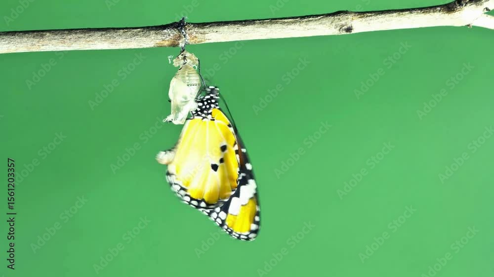 time lapse of a butterfly emerging from a cocoon, butterfly hatching from chrysalis time lapse, metamorphosis of butterfly in fast motion, emergence of butterfly from pupa in timelapse