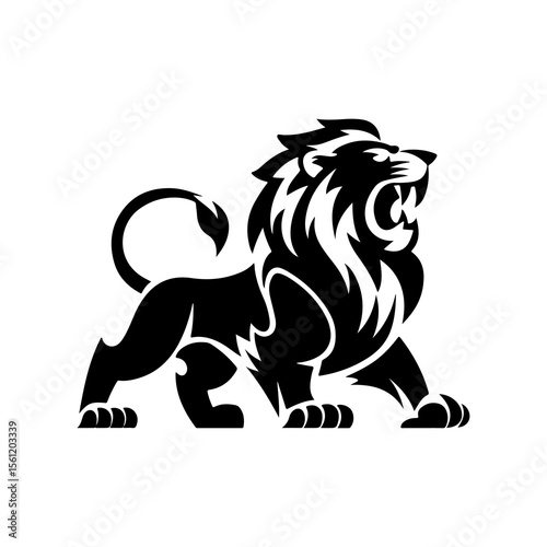 Royal heraldic lions. Black silhouette of rampant lion and griffins for logo or coat of arms. Premium wild animal crest symbols.	
