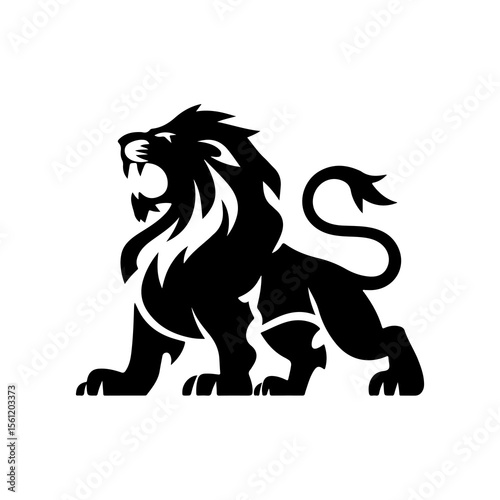 Royal heraldic lions. Black silhouette of rampant lion and griffins for logo or coat of arms. Premium wild animal crest symbols.	
