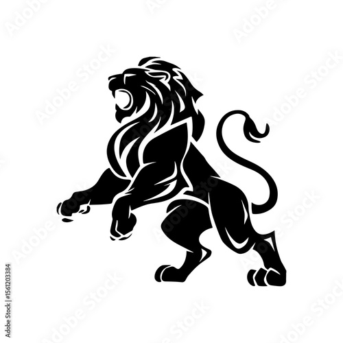 Royal heraldic lions. Black silhouette of rampant lion and griffins for logo or coat of arms. Premium wild animal crest symbols.	
