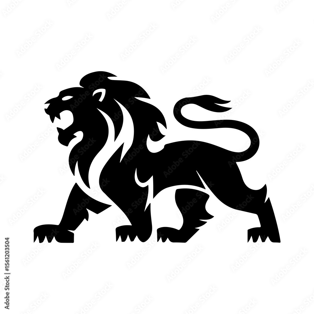 Obraz premium Royal heraldic lions. Black silhouette of rampant lion and griffins for logo or coat of arms. Premium wild animal crest symbols. 