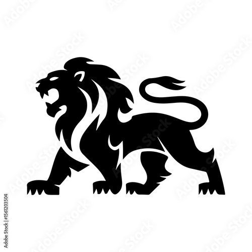 Royal heraldic lions. Black silhouette of rampant lion and griffins for logo or coat of arms. Premium wild animal crest symbols.	
