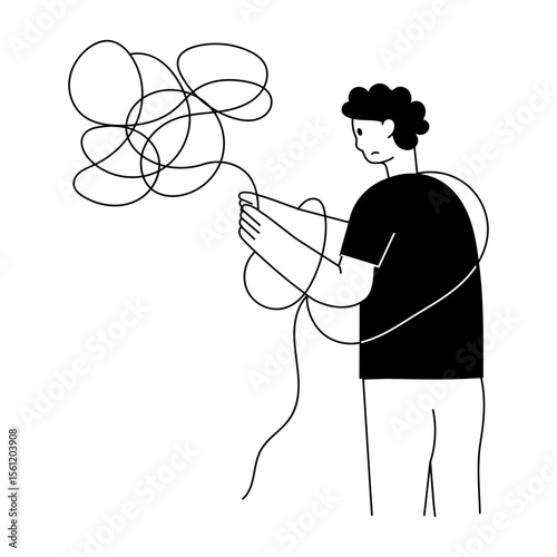 A glyph style illustration showing tangled thoughts 
