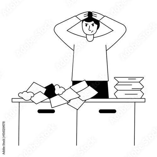 A glyph style illustration showing a person having work stress 
