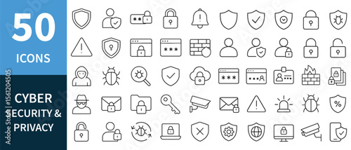 Cyber security and privacy icons shield lock