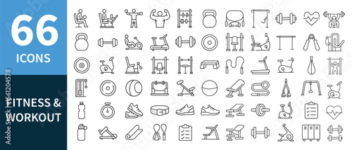 Fitness and workout equipment icons exercise