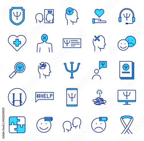 Mental Health Icon Set Psychology Therapy Wellness Support Care
