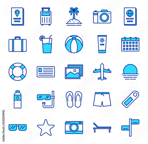 Travel Vacation Icon Set Beach Holiday Summer Trip Passport Luggage