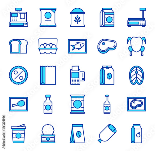 Grocery Food Icon Set Supermarket Retail Shopping Consumer Goods