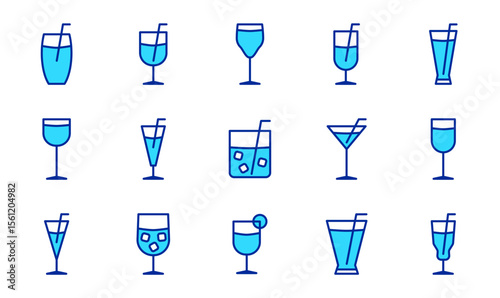 Drink Glass Icon Set Beverage Bar Cafe Restaurant Hydration