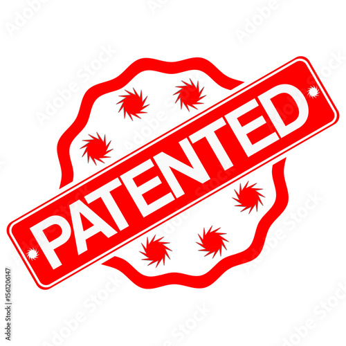 Red patented stamp on a white background