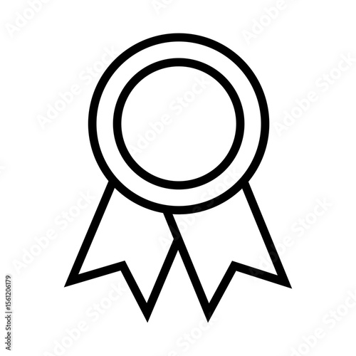 Simple line art illustration of a round badge with ribbons