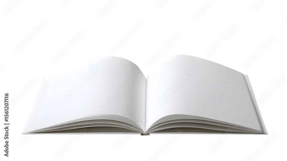 Obraz premium Photo of an open book with blank white pages, isolated on transparent background