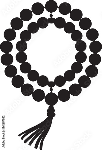 Silhouette of a buddhist prayer mala in black and white for spiritual meditative purposes