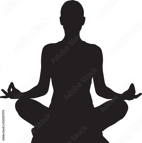 Silhouette of a person in lotus position meditating promoting mindfulness and wellness.