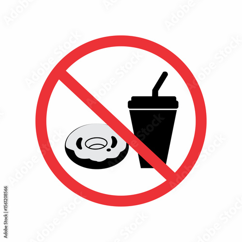 No donut and drink allowed symbol, isolated on white. Prohibition sign