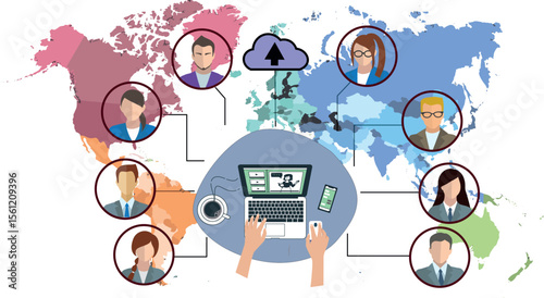 Vector Concept of Online Collaboration and Remote Teamwork. Set for work from anywhere theme, remote work, lifestyle