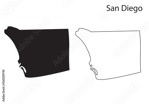 Minimal San Diego city map silhouette vector. Clean black outline of USA city, perfect for infographics, prints, and digital design use