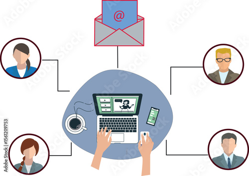 Vector Concept of Online Collaboration and Remote Teamwork. Set for work from anywhere theme, remote work, lifestyle