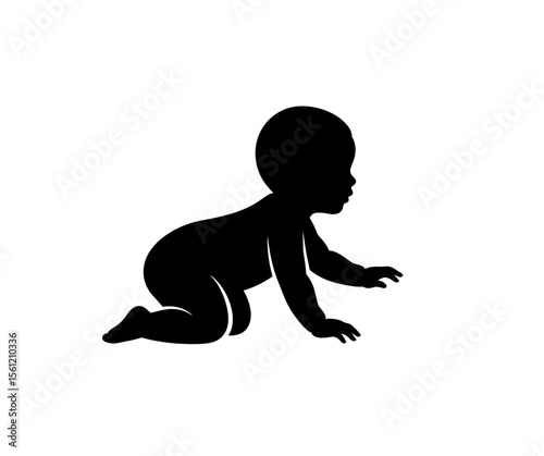 Silhouette of an infant crawling forward with hands and knees on a plain setting depicted in vector art