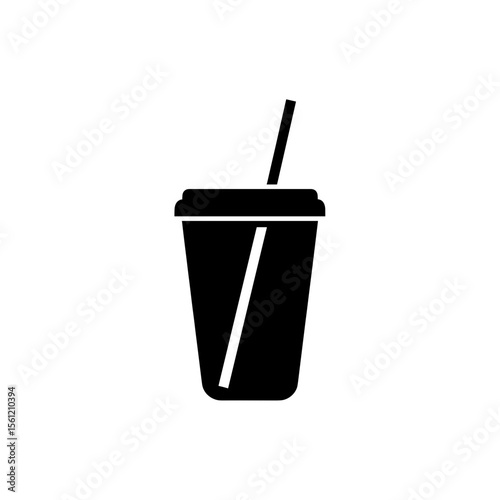Illustration of a disposable cup with a lid and straw, ideal for beverages and drinks design use