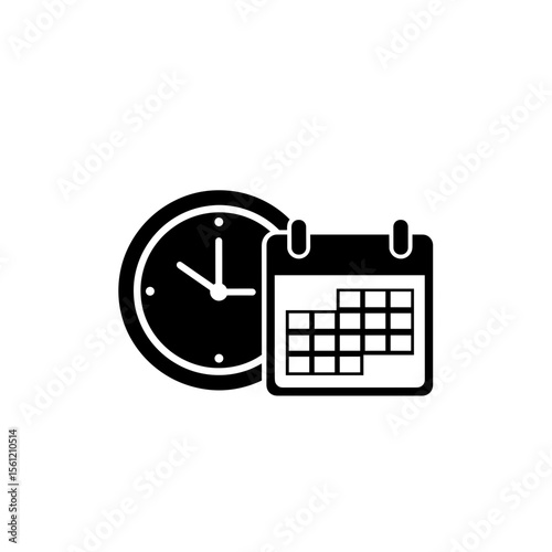 Illustration showing a clock with hands and a calendar icon side by side representing time management
